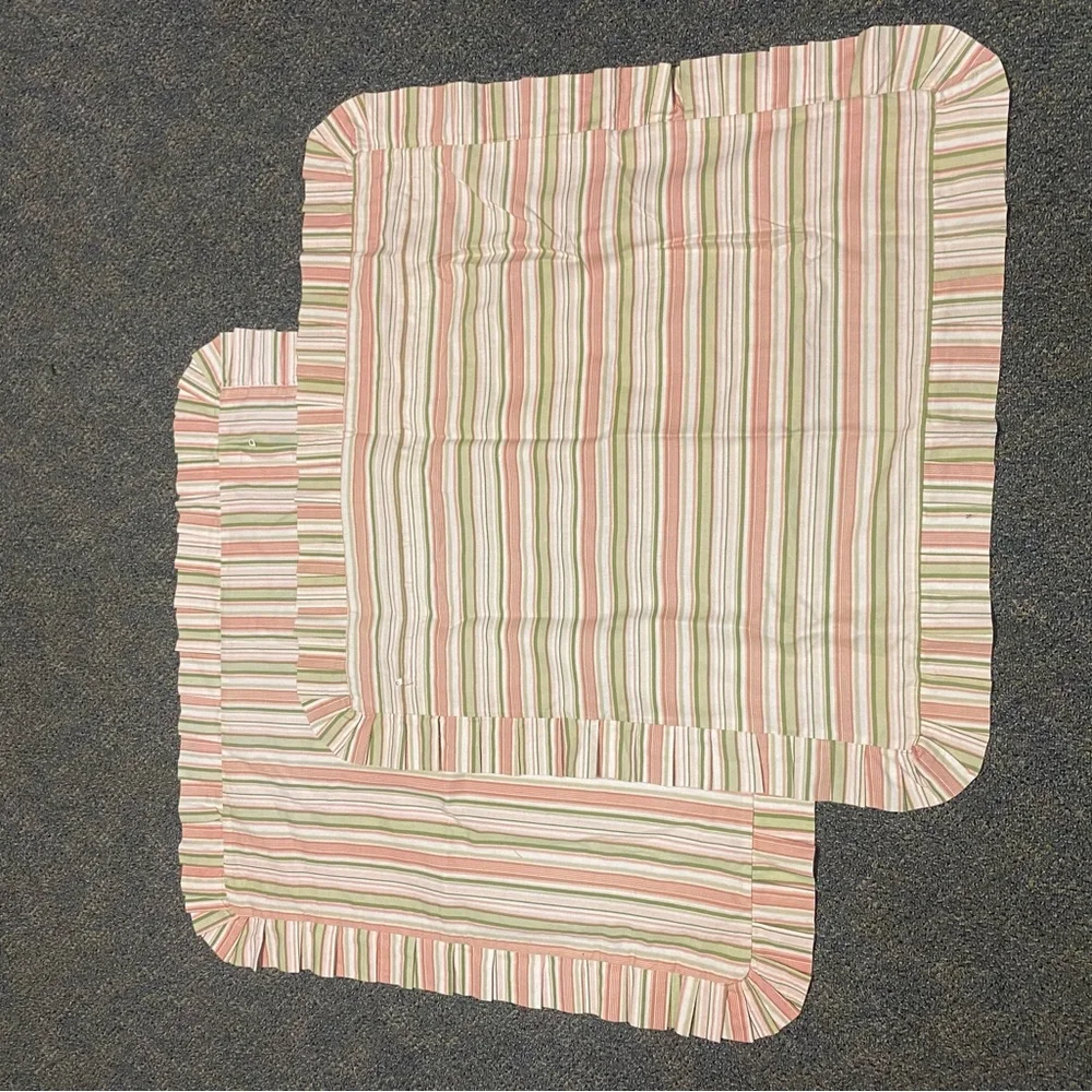 Striped Ruffled 2 Pillowcase - Pink & Green Earth Tone Retro